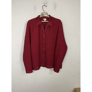 RAFAEL Womens Shirt 1X Red Crinkle Holiday Party Christmas Cocktail Button‎ Up